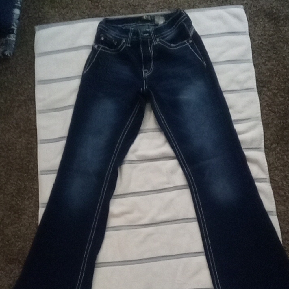 Indigo Blue Flare Wide Leg Jeans with Natural Fading
